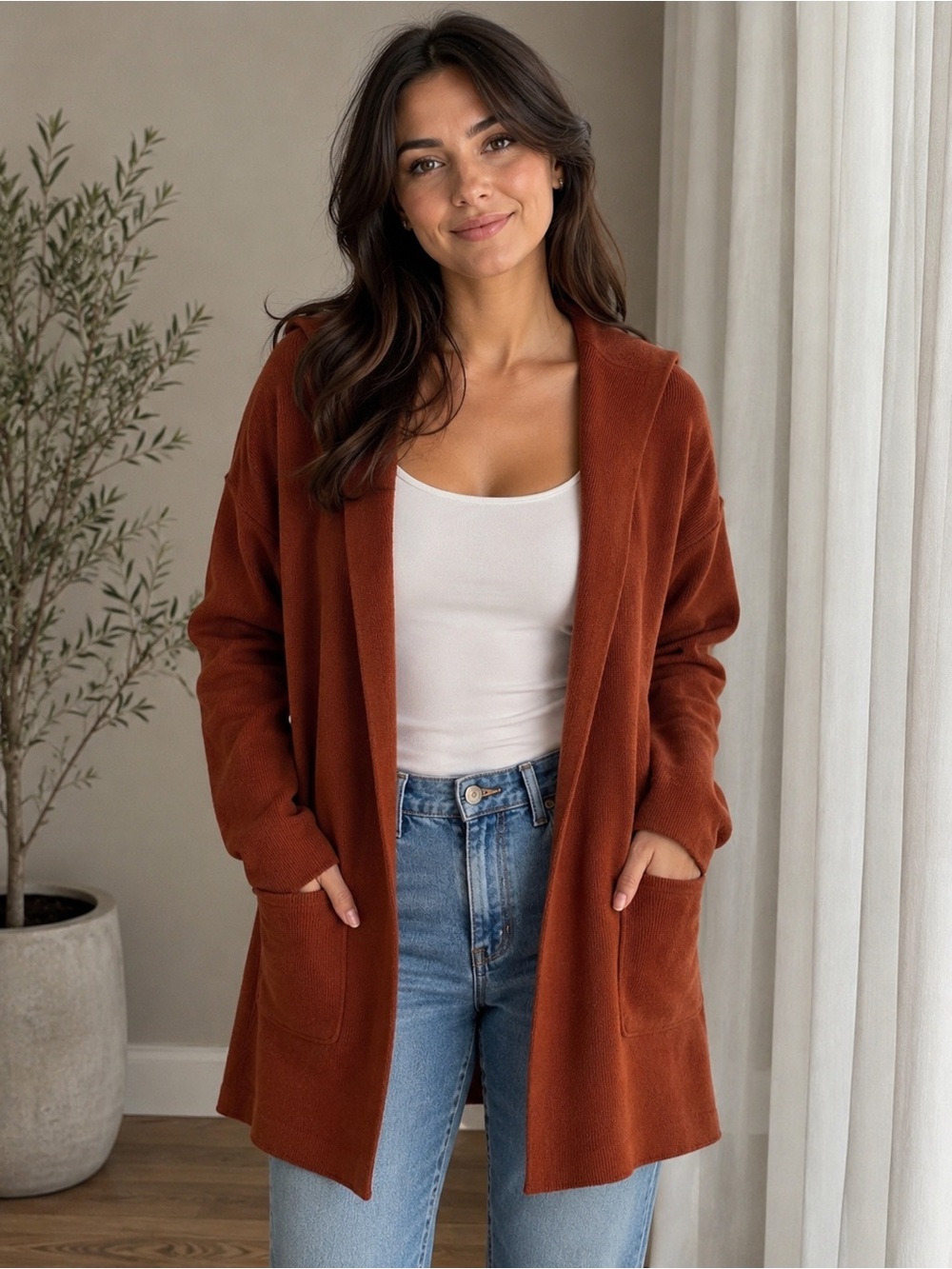 Twik by Simons - Rust Open-Front Women's Cardigan Sweater